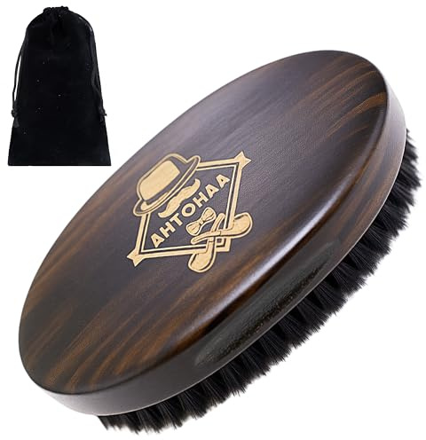 AHTOHAA Professional Men's Beard Brush with Boar Bristles - Small Sized Travel Wooden Mustache Brush for Daily Grooming & Styling (Hat)