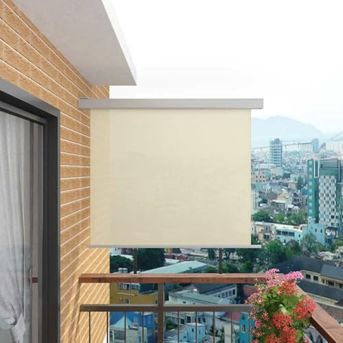 Holamys Store latéral de balcon multifonction - Coupe-vent et brise-vue - 150 x 200 cm - Crème - Résistant aux UV - Aluminium robuste - Rétractable automatique pour jardin, terrasse