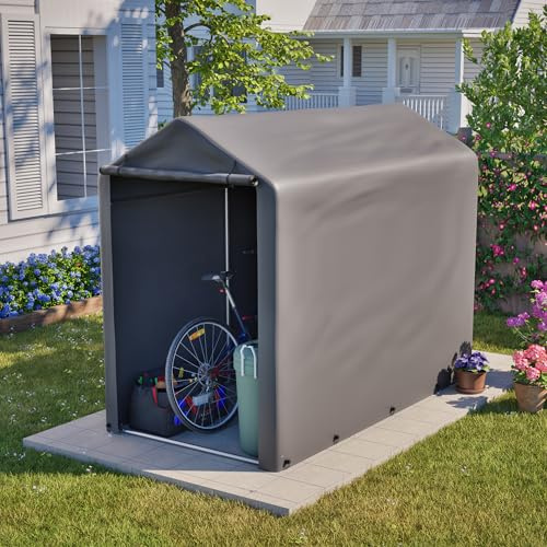 Fahrradgarage Gerätehaus 187x100x160 cm dunkelgrau wasserdicht wetterfest Stahlkonstruktion PE-Plane Unterstand für Fahrräder E-Bikes Gartengeräte Balkon Terrasse Hof