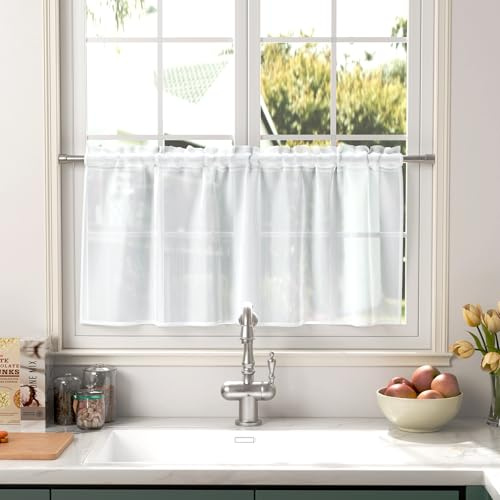 Pacok Scheibengardinen Voile 1 Stück H 60 x B 120 cm Weiß | Bistrogardine Halbe Gardinen Fenster Wohnzimmer,Transparente Kurzstore Modern Küche Wohnwagen Schlafzimmer Badezimmer