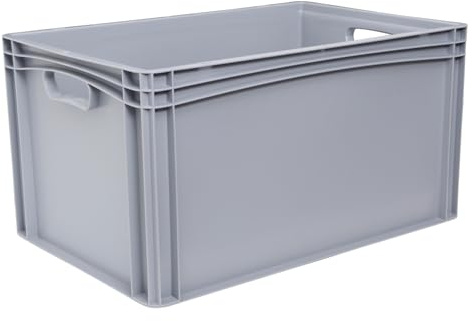 Hesselink Eurobox 60x40x32 cm, Handgriffe offen, stapelbar, 64,5 Liter, grau, lebensmittelecht, Eurobehälter kombinierbar mit Deckel