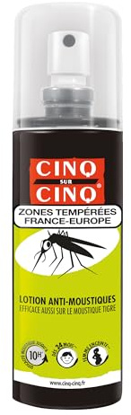 CINQ SUR CINQ Spray Anti-Moustiques Zones Tempérées 100 ml – Moustiques Tigres – IR3535 25% – Protection Jusqu’à 14h – Dès 24 Mois & Femmes Enceintes