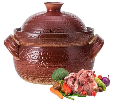 Zuppiera in ceramica con coperchio, pentola in ceramica for stufare, casseruola vintage con doppio manico, stufato versatile for piccoli pasti in famiglia(Red,500ML)