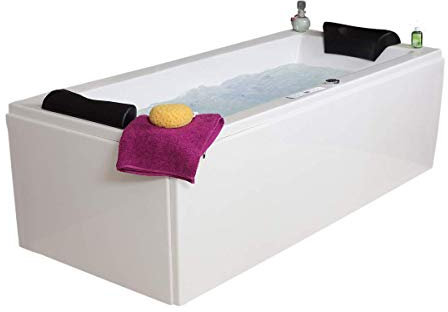 Whirlpool Bathtub Relax Professional Made in Germany 180/190/200 x 80/90 cm with 24 Massage Nozzles + Underwater Lighting Heating + Ozone Disinfection without Fittings