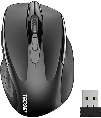 TECKNET Souris sans Fil, 2.4G Souris Optique 2600 DPI avec 5 Niveaux Réglable, Souris Ergonomique pour PC, Ordinateur Bureau/Portable - Noir