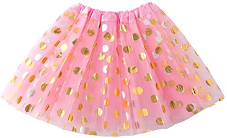 Jastore® Girls' Polka Dot Tutu Glitter Ballet Triple Layer Soft Tulle Dance Skirt (3-10 Years, Pink)