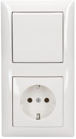 Busch Jäger Komplettset - Steckdosen + Lichtschalter Kombination (1 x Steckdose - 1 x Wippschalter - 1 x Rahmen 2 fach 1722-914) im eleganten Busch balance® SI Design in alpinweiß