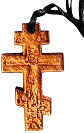 IconsGr Christlich-orthodoxe griechische religiöse Anhänger Halskette mit Holzkreuz / 47