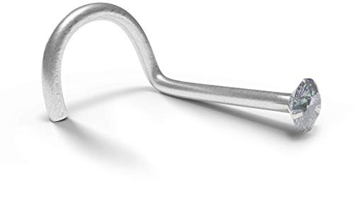 Monster Piercing Diente de oro blanco de 9 K conjunto 2,5 MM redonda nariz de piedra de la CZ 20 calibrador tornillo de perforaci?n de la fosa nasal