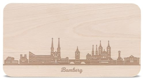 GRAVURZEILE Frühstücksbrettchen mit Gravur - Skyline Bamberg - Holz Schneidebrett Vesperbrett Brotzeitbrett - Geschenk für Bayern Stadtverliebte - Ideal auch als Souvenir
