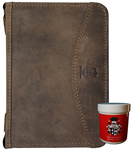 BARON of MALTZAHN Ringbuchmappe Zeitplanermappe GROPIUS aus braunem Leder + Lederpflege