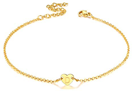 FaithHeart gold Fußkettchen für Mädchen, Herz Fußkette mit Buchstabe D, auch als Armband, 22cm lang Fußbänder für Freundin