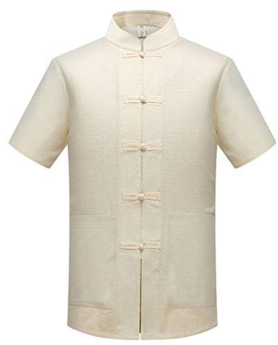 huateng Uomo Tang Suit Manica Lunga/Manica Corta Camicia, Tinta Unita Cinese Tradizionale Nazionale Costume Kung Fu Tai Chi Tops