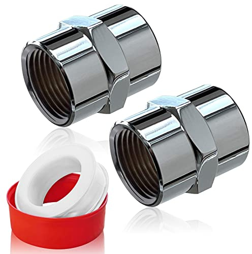 FANOVO 2pcs Brass Pipe Fittings-1/2 NPT Female×1/2 NPT Female Pipe Coupling-Chrome Plated Shower Head Coupling-Converter Adapter, for Home Plumbing Pipes Connect