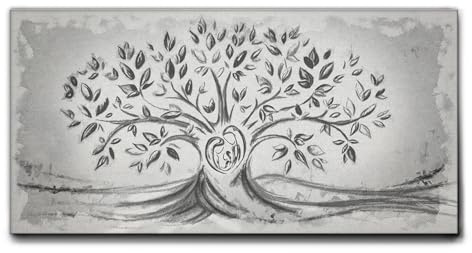 Giallobus - Quadro - 03 - Capezzale Moderno - Sacra Famiglia e Albero della Vita - Black&Gray - Tela Canvas Telaio Standard - 70x35 - Pronto da Appendere - Quadri Moderni per la casa
