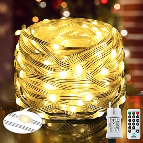 Lezonic 220 LED lichterkette außen strom,25M/8 Modi,PVC lichterkette mit Timing-Fernbedienung und Intelligenter Stecker, für Innen Außen Party Hochzeit Weihnachten Deko（Warmweiß）
