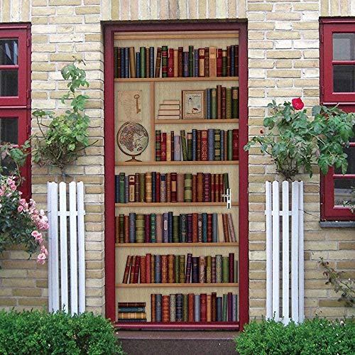 Fototapete Türtapete Selbstklebend 3D Türposter Bücherregal Literatur Globus Buch 90X200Cm - Abnehmbar Wandtattoo Türfolie Poster Tapete Türaufkleber Für Tür, Wohnzimmer, Schlafzimmer, Küche U
