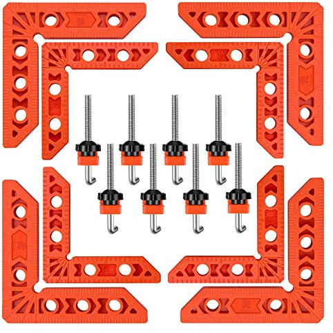 Relitec R 90 Degree Positioning Squares, Corner Clamp, Clamping Square Right Angle Clamp Woodworking Tool, ABS Plastic, Orange, Set of 8（3 4）