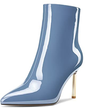 Saekcted Mujer Aguja Alto High Heel Puntiaguada Punta Botines Slip-on Cremallera Fiesta Cute Clásico Botas Azul Claro 35 EU