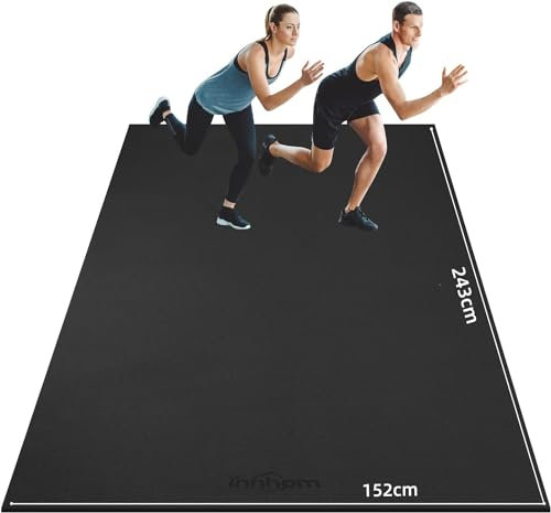 innhom Bodenschutzmatte Fitnessgeräte Fitness Sportmatte Fitnessmatte rutschfest, Hochstrapazierfähige Unterlegmatte Schutzmatte für Laufbänder (243 × 152 × 0,7 cm Schwarz)