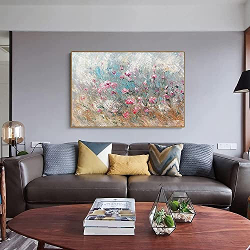 Ölbilder Auf Leinwand Handgemalt,Moderne Abstrakte Wilde Blumen Kunst Acrylmalerei 100% Handgemalte Textur Kunstwerk Extra Große Wandkunst Rahmenlose Coole Gemälde Wohnkultur Für Wohnzimmer,60X80