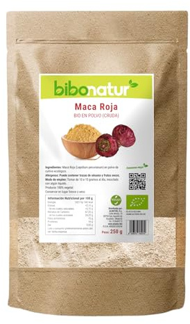 Bibonatur Maca Roja en Polvo Eco 250gr – Vitaminas C y B6, Hierro y Zinc - Superalimento Antioxidante – Apta para Veganos – Producción Ecológica