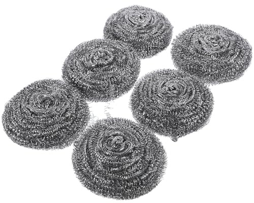 GANAZONO Éponge grattante en Acier：6pcs Éponge à Récurer Eponge Vaisselle en Acier Inoxydable Eponge Grattante Eponge Metallique Boule Inox Plancha pour Nettoyages Difficiles