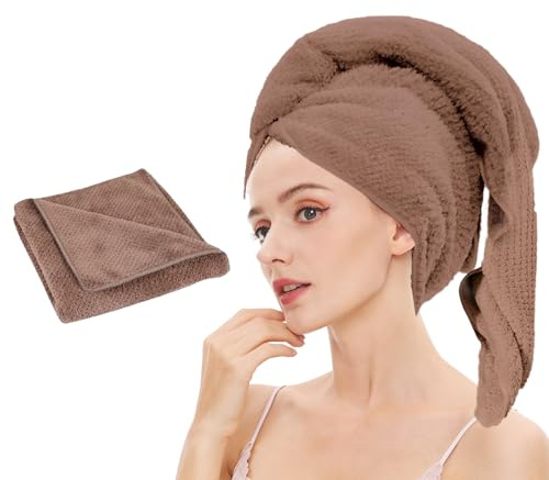 Laojbaba Asciugamano per capelli in microfibra, ad asciugatura rapida, adatto a tutti i tipi di capelli, ultra assorbente, lungo e spesso, 48 x 99 cm, marrone scuro (1 pezzo)