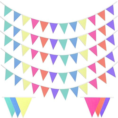 Laipuke Bandierine Colorate Tessuto, 10M Ghirlanda di Bandierine con 40 Pezzi Bandiere Triangolari Stoffa, Multicolor, Decorazioni per Carnevali Compleanno Matrimonio Interni Esterni