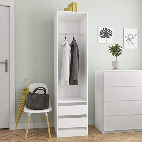 ADWOA Kleiderschrank mit Schubladen Weiß 50x50x200 cm Holzwerkstoff Massivholz Kiefer Kinderzimmer Kleiderschrank