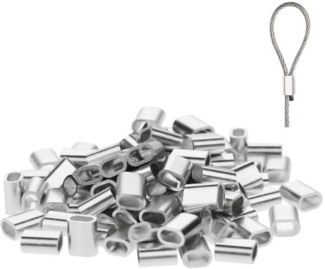 Jeffdad Morsetti per fune metallica, 120 pezzi manicotti a pressione ovali, morsetti per funi metalliche morsetti in alluminio morsetti per fune d'acciaio (3mm)
