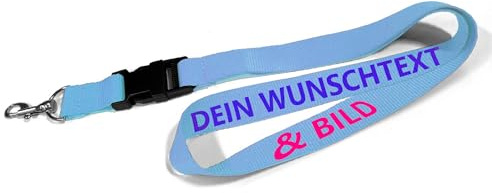 Kiwistar UG - Schlüsselband 25 mm - hellblau - bedruckt mit Ihrem eigenen Schriftzug und Foto - individuell personalisiert - Lanyards Geschenkartikel Wunschtext