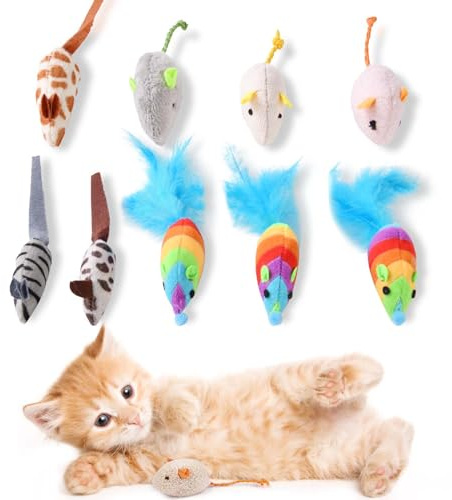 Adiwo Set di 9 Giocattolo per Gatti con Erba Gatta, Giocattolo Cuscini per Gatti, Gatto Mouse Giocattoli, Carini Peluche a Forma di Topo, Giocattoli di Erba Gatta per Coccolare, Giocare e Dental Care