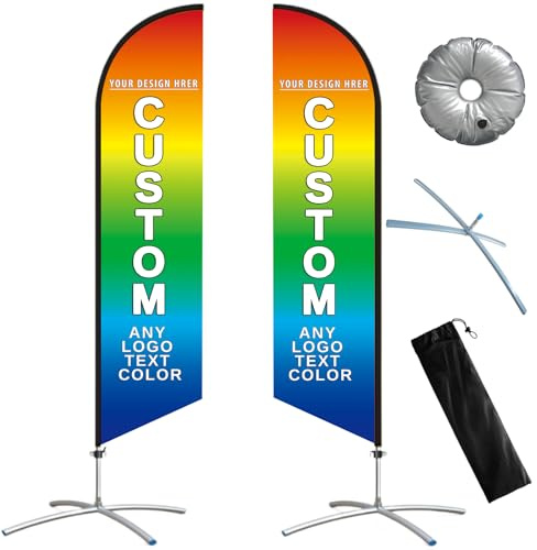 Naispanda Personalisierte Feder Flaggen mit Stangen-Set, Eisenstütze, Personalisiertes Ladenschild Federfahne für Geschäftsförderungsbanner Doppelseitiger Druck - 11 Fuß/3,4 Meter