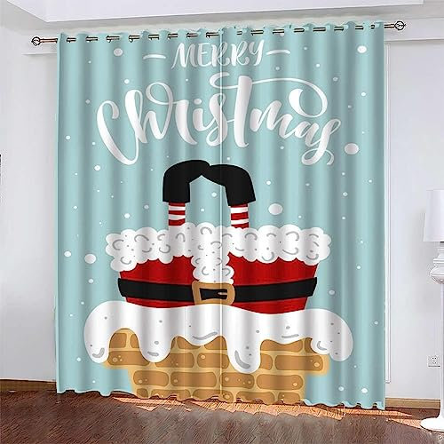 Vorhang Blickdicht Gardinen Mit Ösen - 2 Stücke 2 X 140 X 250 Cm Verdunklungsvorhänge 3D Weihnachtsmann Schornstein Muster Thermovorhang Für Kinderzimmer Schlafzimmer Weihnachtsgardinen -0W8I5N3G0K5T4