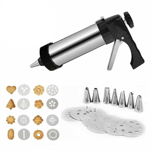 Pastry Syringe Set Stainless Steel Cookie Press Kit for DIY Biscuit Cookie Making and Cake Icing Decorating