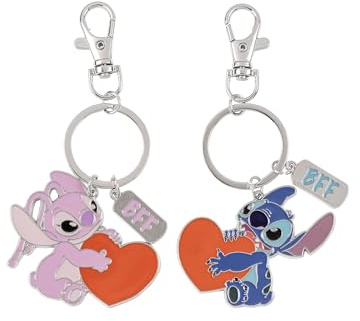 Disney Stitch et Angel Ensemble de Porte-clés pour Enfants avec Charm en Forme de Cœur de BFF de Dessin Animé - Lot de 2