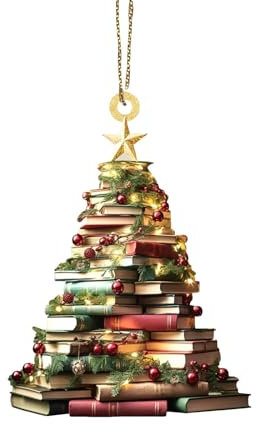 TOPJIAO Christmas Tree Ornament - Stacked Books Hanging Decoration for Book Lovers - Funny Home Party Decor Gift