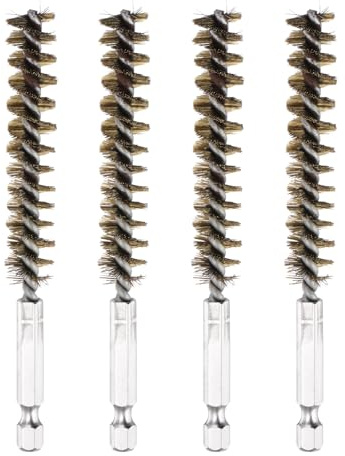 PATIKIL 11mm Dia Bore Brush, 4Pcs Brass Twisted Wire Cleaning Brush Pipe Cleaner with 1/4 Inch Hex Shank for Tubes, Ports, Bearings, Drill Driver, Brass Tone