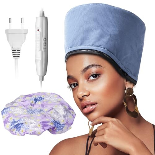 Cuffia Termica per Capelli, Cappello termico per Capelli Elettrico, Cuffia Cappuccio con 2 modalità di temperatura per Hair Cura Casa, salone (Blu)