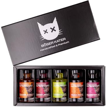 BÖSER KATER Aperitivo Tasting Set | 5 fruchtige Geschmacksrichtungen | Aperitif Likör | Ideal als Spritz & Tonic Cocktail | Perfekte Geschenkidee in hochwertiger Box | 5x 0,1l 15% Vol.