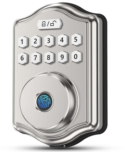 52HZ 52HZ Fingerprint Door Lock, Keyless Entry Deadbolt with Code, Voice Guidance, Anti-Peeping Password, Auto Lock, Easy to Install, Satin Nickel | Voice Guidance Electronic Keypad Deadbolt Smart Locks for Front Door, Anti-Peeping Password, Auto Lock, Easy to Install