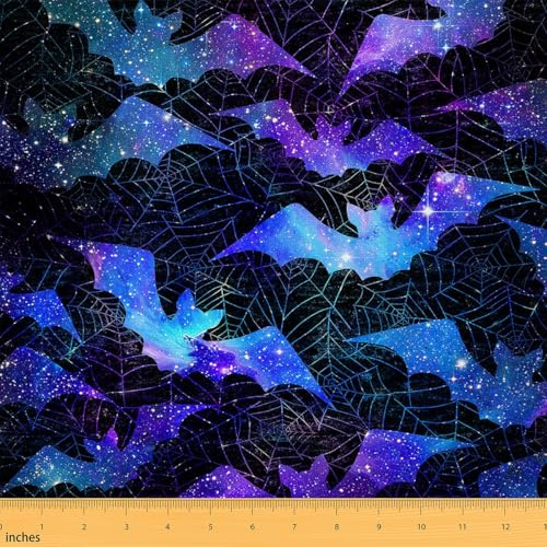 Loussiesd Nette Fledermaus Stoff 92x150cm für Kinder Jungen Mädchen Spinnennetz Halloween Dekorative Patchwork Stoffe Galaxy Stoff Meterware für Stühle Stoffpaket