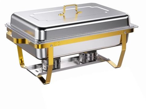 SXYKXYDL Kit de Calentador de Alimentos Rectangular de Acero Inoxidable con Tapas, sartenes, recipientes para baño María y Soportes para Combustible, Utensilios para Servir bufé de 8 l