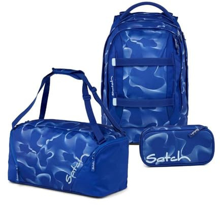Satch Pack Schulrucksack Set 3tlg. inkl. Schlamperbox und Sporttasche (Vibrant Blue)