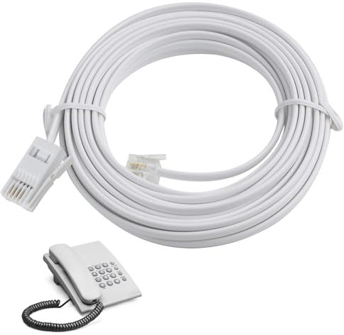 FunWorth BT to RJ11 Telephone Cable 5M, Shielded 6P2C Flat Phone Line Cord for UK Landline, ADSL Modem, Router, Fax | 24AWG Copper Wire, (Plug & Play Broadband/DSL) (5-Meter)