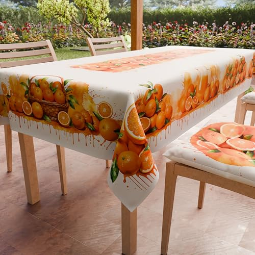 PETTI ARTIGIANI ITALIANI - Mantel Antimanchas Rectangular (140 x 240 cm) Cubremesa de Cocina, Estampado de Naranjas, para 12 Personas, 100% Fabricado en Italia