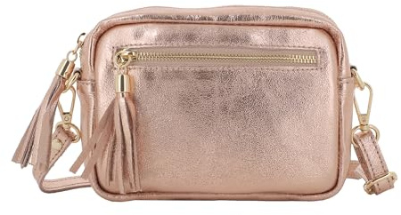 Double Tree Sac Bandoulière Femme Cuir Irisé Brillant - Sac Porté Épaule Croisé Petit Format - Besace De Ville Fourre-tout Chic Tendence - Or Rose