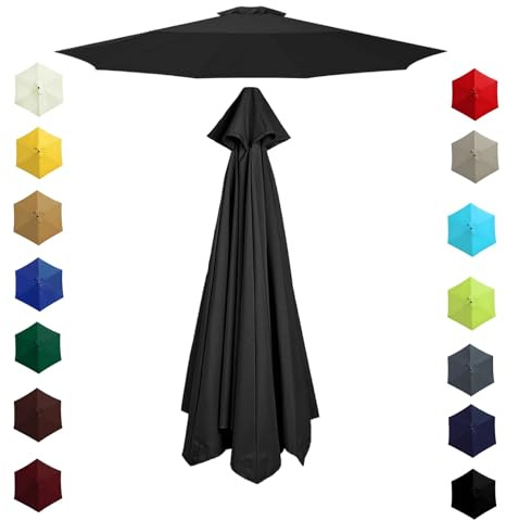 200cm 230cm 270cm 300cm 6/8 Ribs Garden Replacement Parasol Canopy, Replacement Parasol Top Canopy Fabric Cover for Garden Patio Outdoor, Waterproof Sun Umbrella Cloth(Black,2.30m/6 Arms)