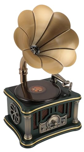 CCYLEZ Vintage Gramophone Bluetooth-Lautsprecher, Retro-CD-Player mit FM-Radio, 2000mAh Aux/USB-Input, für Home Office Room Vintage Decor, 20W Grün